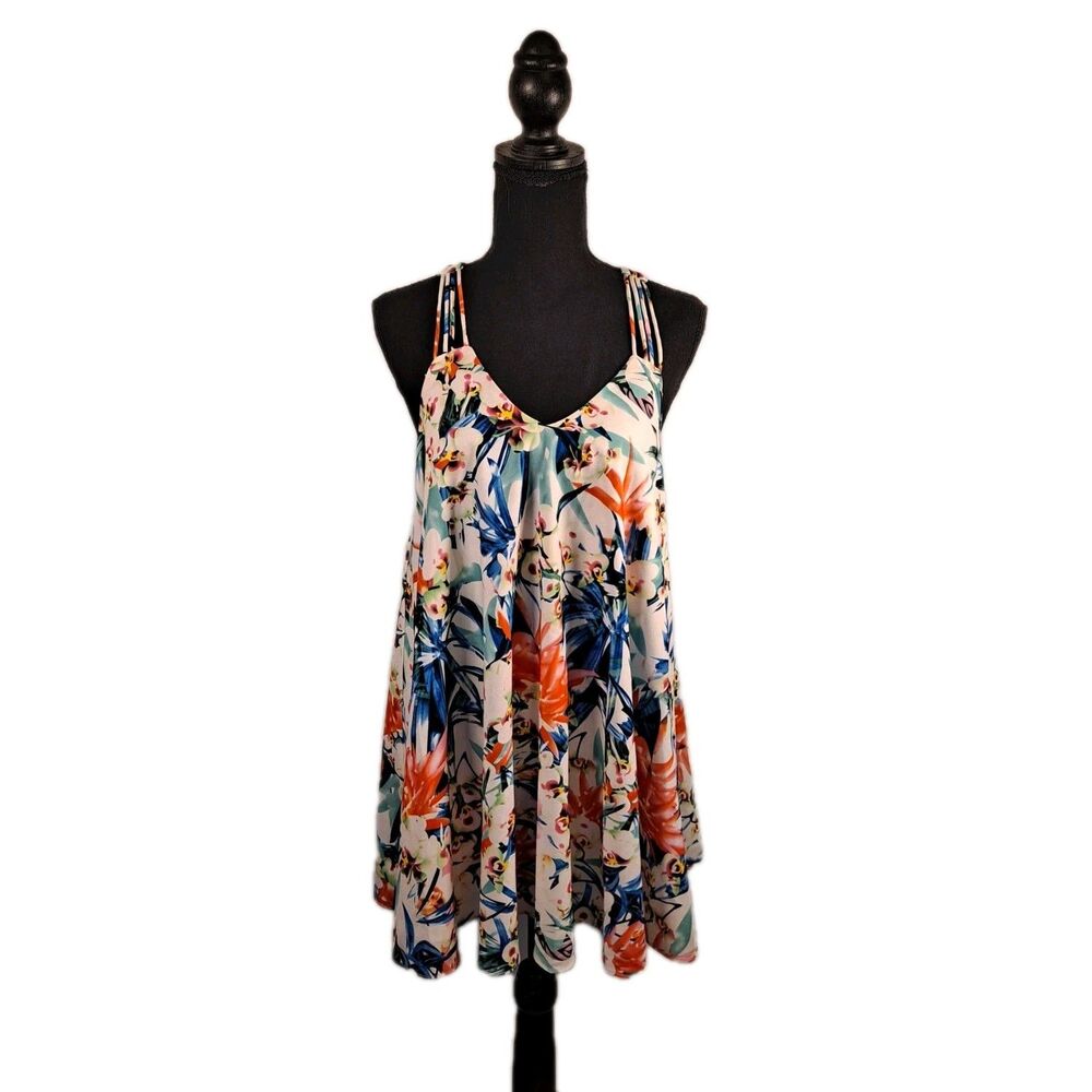 Ark & Co. Women's Mini Dress Size S Floral Multicolor Spaghetti Strap Open Back